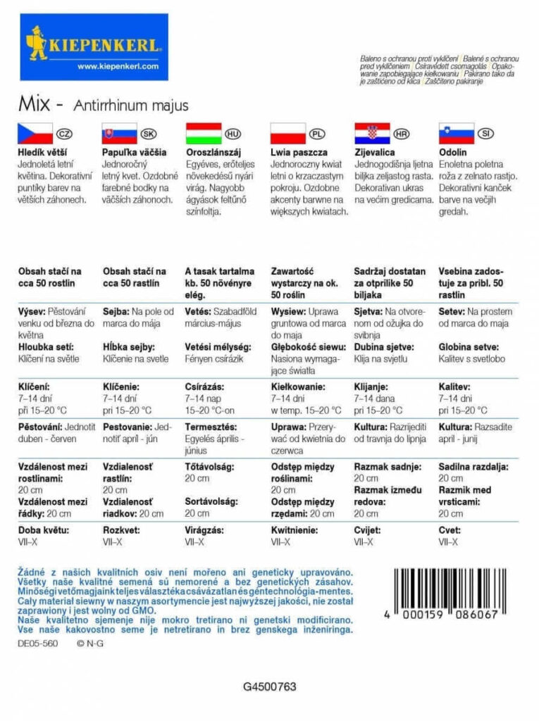 Oroszlánszáj vetőmag színkeverék Alacsony C' ( Antirhinum majus Schnitt-Mischung ) Kiepenkerl - Image 2